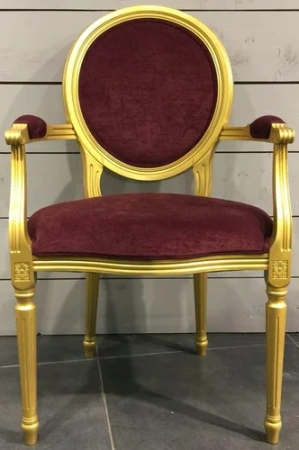 Кресло с овальной спинкой «Медальон», фасад золотой антик, ткань Velvet Lux 09